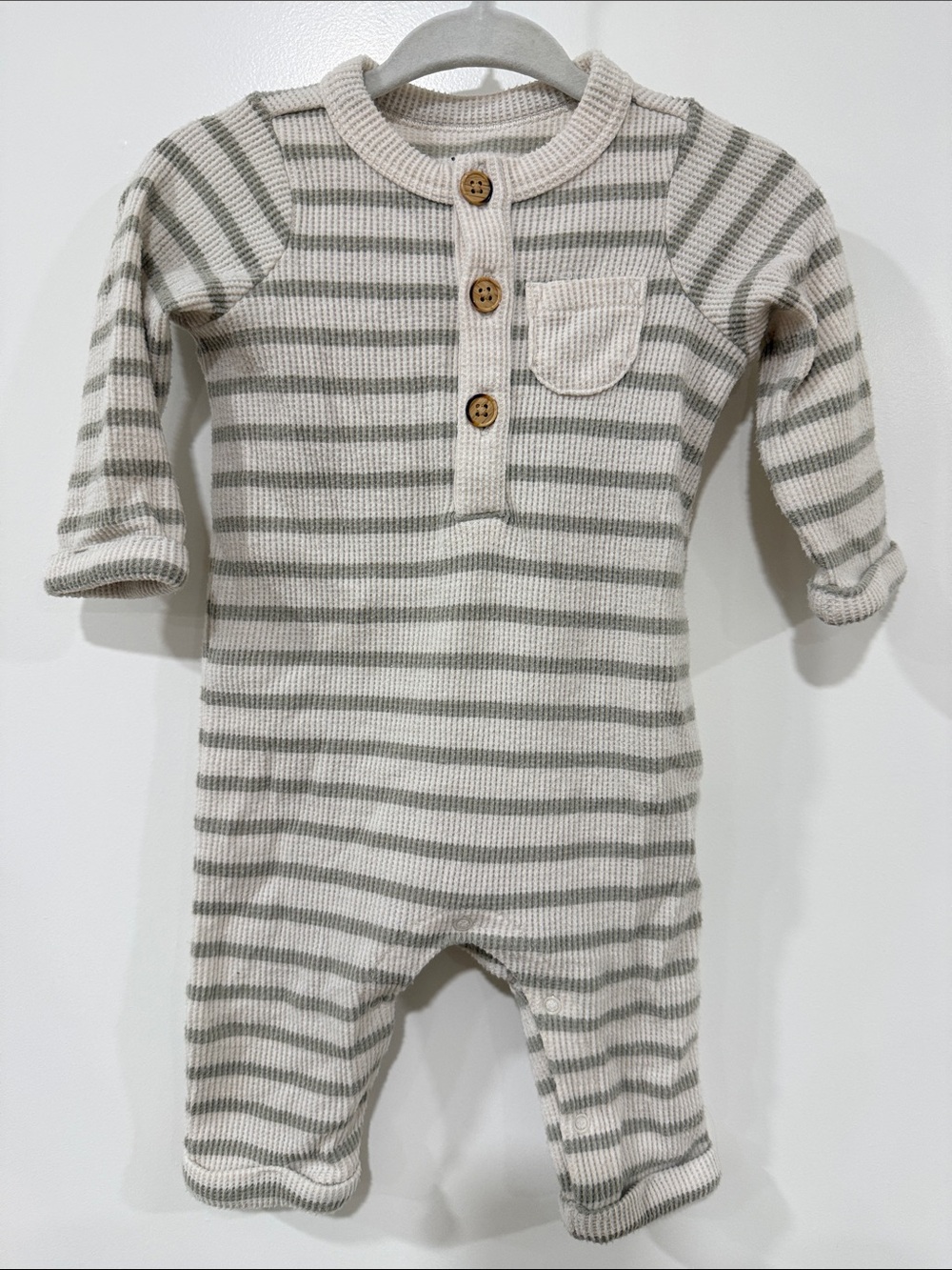 Cat & Jack Striped Knit One-Piece Romper in Cream and Green 0-3M